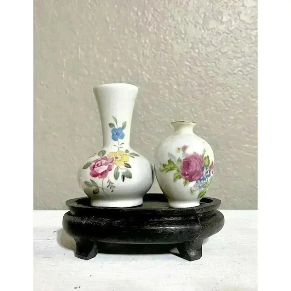Decorative China Mini Vase Set of 2 with stand - Picture 1 of 6